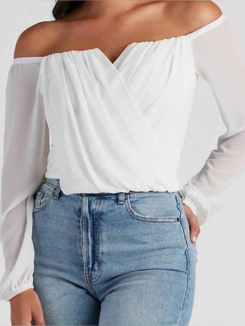 Windsor White Off-Shoulder Wrap Blouse